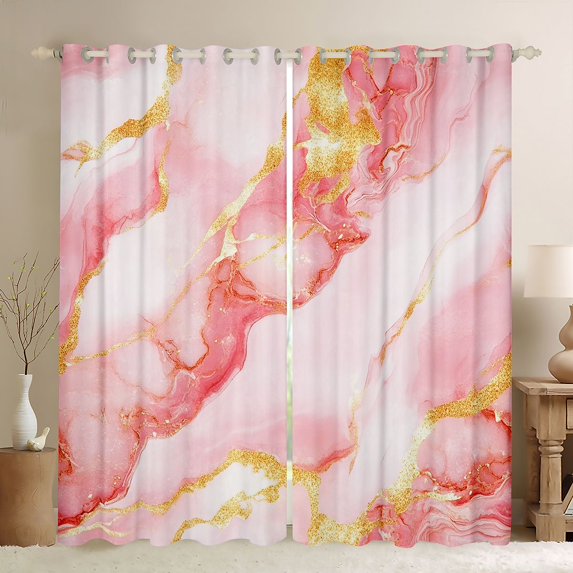 Homewish Modern Fashion Marble Curtains Pack of 2 (42x84 Each), Pink Marbling Abstract Curtains Blackout, Teens Adult Men Female Bedroom Curtains, Curtains and Drapes Room Decor