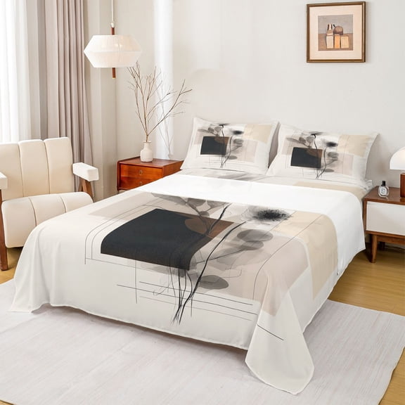 Homewish Modern Fashion Watercolor Queen Sheet Sets, Chic Flower Floral Flat Sheet, Teens Adult Women Men Queen Fitted Sheet, Microfiber Bedroom Decor, 4 Pieces