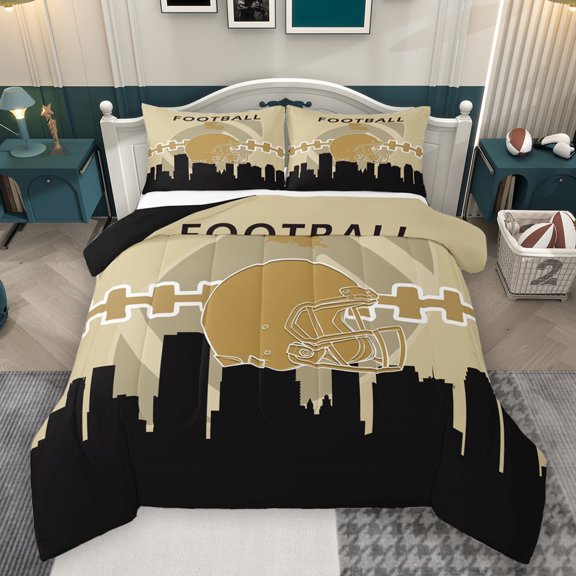 Homewish Modern Football Rugby Player Bedding Comforter Set, Wheat Black Stripe Line Twin Comforter Sets, Cartoon Sports Theme Reversible Bedding Set, Luxury Bedroom Decor, 2 Pieces