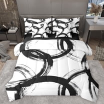 Homewish Modern Geometric 7-Piece Twin Bedding Sets,Graffiti Stripes Circle Bedding Comforter Set,White Black Sheet Sets For Men Women,Microfiber Bedroom Decor Reversible