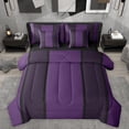 thumbnail image 1 of Homewish Modern Geometric 7pcs Bedding Comforter Set,Abstract Striped Lines Queen Bedding Sets,Purple Black Queen Sheet Sets For Adults,Microfiber Bedroom Decor Reversible, 1 of 8