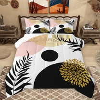Homewish Modern Geometric Circle Bedding Comforter Set,Boho Dahlia Twin Comforter Sets,Plam Leaves Bedding Set For Men Women,Microfiber Bedroom Decor Reversible,2pcs