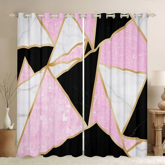 Homewish Modern Geometric Curtains Pack of 2 (42x84 Each),Abstract Trisngle Curtains Blackout,Pink Black White Bedroom Curtains For Girls Kids,Breathable Home Decor