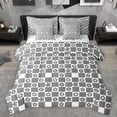 thumbnail image 1 of Homewish Modern Geometric Plaid 7pcs Bedding Comforter Set,Kawaii Cartoon Blossom Queen Bedding Sets,Gray White Checkered Queen Sheet Sets For Girls Boys,Luxury Bedroom Decor Reversible, 1 of 8