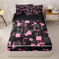thumbnail image 1 of Homewish Modern Geometric Plaid Zipper Twin Comforter Sets with Fitted Sheet and 2 Pillowcases,Light Pink Zipper Bedding Set,Black Reversible,4pcs, 1 of 8