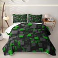 thumbnail image 1 of Homewish Modern Geometric Quilt Full,Black Green Checkered Full Bedspread Sets,3pcs, 1 of 7