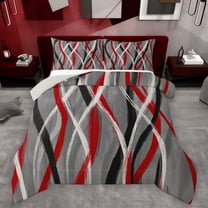 Homewish Modern Geometric Stripe Bedding Comforter Set.Abstract Waves Lines Twin Comforter Sets,Red Gray White Bedding Set For Boys Kids,Microfiber Bedroom Decor Reversible,2 Pieces