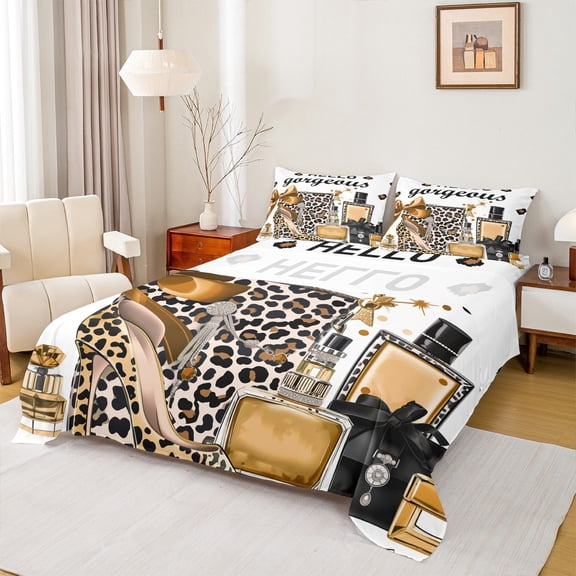 Homewish Modern Girl Twin Sheet Sets, Leopard Print High Heel Twin Fitted Sheet, Princess Unique Fashion Flat Sheet, Luxury Bedroom Decor, 3pcs