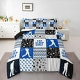 thumbnail image 1 of Homewish Modern Golf Sport Full Size Comforter Sets for Boys, Blue Patchwork Plaid Bedding Comforter Set, Cartoon Stars Print Reversible Bedding Sets, Super Cozy Room Decor, 3 Pieces, 1 of 8