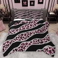 thumbnail image 1 of Homewish Modern Leopard Print Full Size Comforter Sets for Female, Fashion Lines Stripes Bedding Comforter Set, Black Pink Abstract Ombre Reversible Bedding Sets, Luxury Bedroom Decor, 3 Pieces, 1 of 8