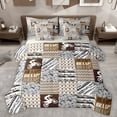 thumbnail image 1 of Homewish Modern Motorcycle Player Bedding Comforter Set 7 Pieces for Teen, Brown Stripes Wave Full Bedding Set, Fashion Plaid Patchwork Reversible Fitted Sheet Flat Sheet, Lightweight Room Decor, 1 of 7