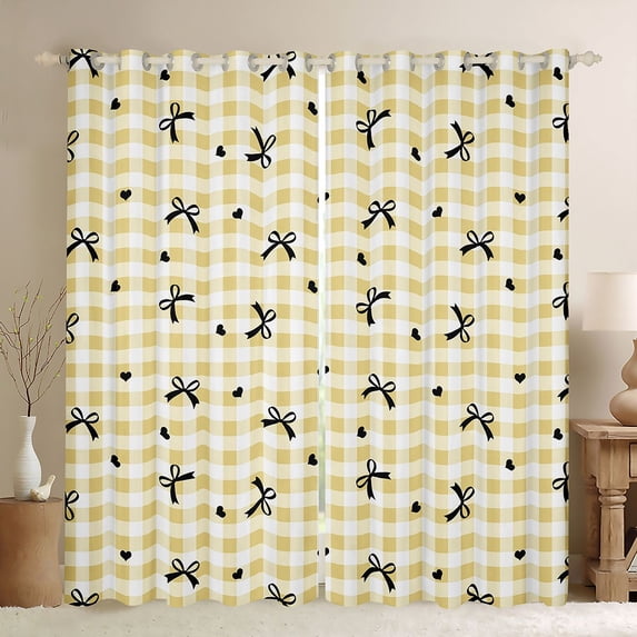 Homewish Modern Princess Bowknot Curtains Pack of 2 (42x84 Each), Cartoon Love Heart Curtains Blackout, Chic Fashion Plaid Checkered Bedroom Curtains, Curtains and Drapes Decor