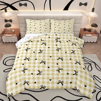 Homewish Modern Princess Bowknot Full Size Comforter Sets, Cartoon Love Heart Bedding Comforter Set, Chic Fashion Plaid Checkered Reversible Bedding Sets, Luxury Bedroom Decor, 3pcs