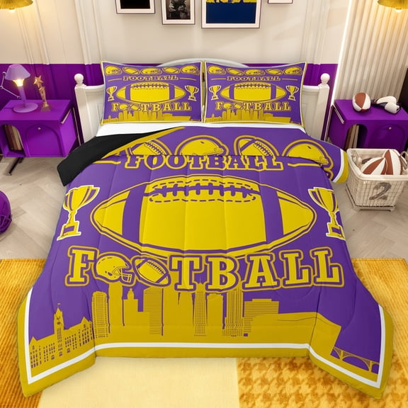 Homewish Modern Rugby Sports 2-Piece Twin Comforter Set, Purple Bedding