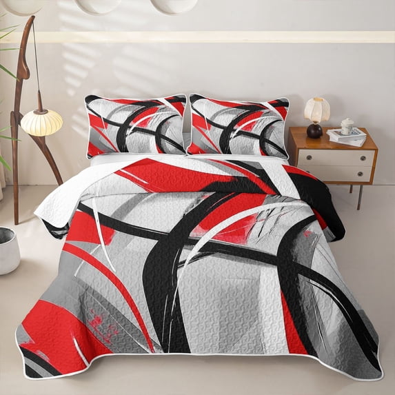 Homewish Modern Spiral Twin Quilt Set,Abstract Artwork Twin Coverlet Set,Red,2-Piece