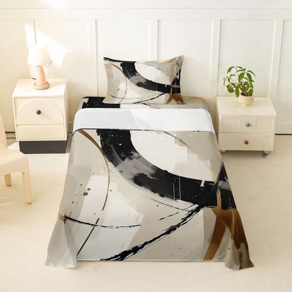 Homewish Modern Spiral Twin Sheets,Geometric Abstract Bedding,Cream,3-Piece,1 Fitted Sheet and 1 Pillowcase