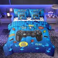 thumbnail image 1 of Homewish Modern Video Game Bedding Comforter Set 7pcs for Boys, Blue Cartoon Gamepad King Bedding Sets, Honeycomb Abstract Reversible Bed Sheets, Super Cozy Room Decor, 1 of 7