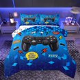 thumbnail image 1 of Homewish Modern Video Game Queen Comforter Set for Boys, Blue Cartoon Gamepad Bedding Sets, Honeycomb Abstract Reversible Bedding Comforter Set, Super Cozy Room Decor, 3pcs, 1 of 8