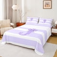 thumbnail image 1 of Homewish Monogrammed Bling J Twin Sheet Sets, Cool Girls Bowknot Twin Fitted Sheet, Purple White Stripes Flat Sheet, Lightweight Room Decor, 3 Pieces, 1 of 7