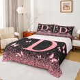 thumbnail image 1 of Homewish Monogrammed D Female Full Size Sheets, Cartoon Pink Kawaii Butterfly Bed Sheets, Glitter Stars Diamond Sheet Sets, Microfiber Bedroom Decor, 4-Piece, 1 of 7