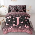 thumbnail image 1 of Homewish Monogrammed J Female Bedding Comforter Set 7 Pieces, Cartoon Pink Kawaii Butterfly Full Bedding Set, Glitter Stars Diamond Reversible Fitted Sheet Flat Sheet, Microfiber Bedroom Decor, 1 of 7