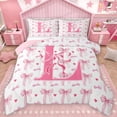 thumbnail image 1 of Homewish Monogrammed L Theme Bedding Comforter Set,Cartoon Bowtie Ribbon Twin Comforter Sets,Cartoon Loves Bow Bedding Set For Girl Teens,Ultra Soft Bedroom Decor Reversible,2-Piece, 1 of 8
