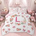 thumbnail image 1 of Homewish Monogrammed L Theme Full Size Comforter Sets,Flying Butterfly Lovely Floral Bedding Comforter Set,Pink White Bedding Sets For Girl Teens,Ultra Soft Bedroom Decor Reversible,3pcs, 1 of 8