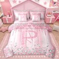 thumbnail image 1 of Homewish Monogrammed P Theme 7-Piece Bedding Comforter Set,Cartoon Stereoscopic Diamond King Bedding Sets,Pink Sparking Print Bed Sheets For Girl Teens,Ultra Soft Bedroom Decor Reversible, 1 of 8