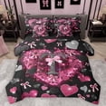 thumbnail image 1 of Homewish Monogrammed T Twin Bedding Sets 7-Piece for Girl, Glitter Love Heart Bedding Comforter Set, Romantic Anniversary Theme Reversible Sheet Sets, Microfiber Bedroom Decor, 1 of 7