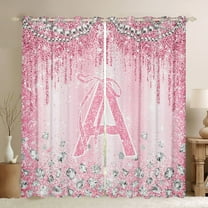 Homewish Monogrammed A Theme Black Out Curtains,Cartoon Stereoscopic Diamond Curtains Pack of 2 (42x63 Each),Pink Sparking Print Bedroom Curtains For Girl Teens,Ultra Soft Bedroom Decor