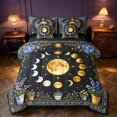 thumbnail image 1 of Homewish Moon Phase Print Full Size Bedding Sets, Puprle Blue Floral Full Size Bed in a Bag, Black Reversible 7pcs, 1 of 7