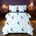 thumbnail image 1 of Homewish Moon Stars Print Queen Bedding for Kids Girls, Dreamy Blue Bedding Comforter Set Queen, Navy Blue Reversible 7pcs, 1 of 7