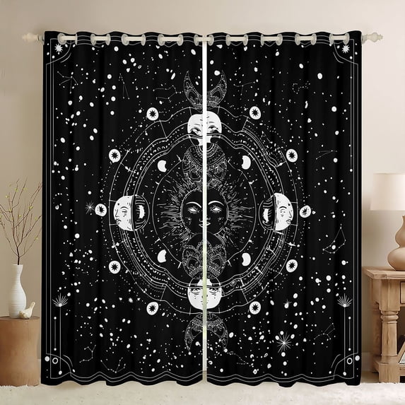 Homewish Moon Sun Blackout Curtains Set of 2 (52x84 Each) For Teens Boys Girls,Bohemian Theme Window Curtains,Starry Sky Curtains and Drapes,Luxury Bedroom Decor