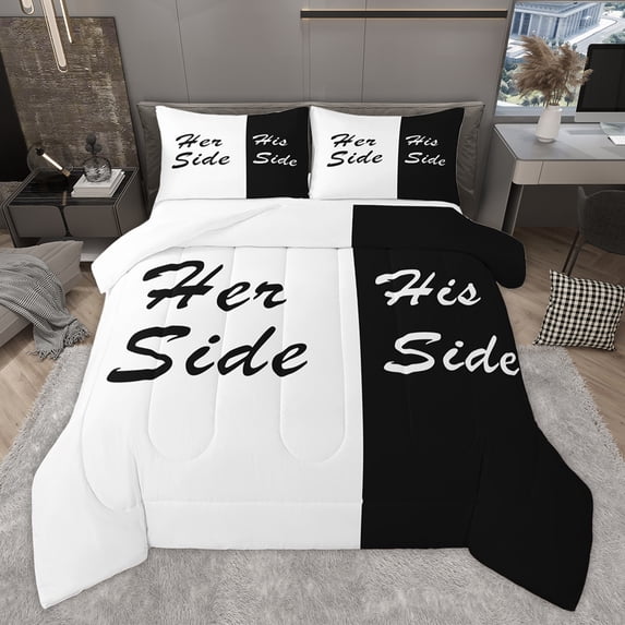 Homewish Mr and Mrs Bedding Comforter Set, Black White Couples Print Twin Comforter Sets, Romantic Valentines Day Bedding Set, Lightweight Room Decor, 2-Piece