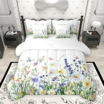 Homewish Multicolor Butterflies 7-Piece Twin Bedding Sets,Cute Country Floral Bedding Comforter Set,Green White Sheet Sets For Girl Teens,Super Cozy Room Decor Reversible