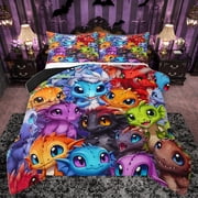 Homewish Multicolor Cartoon Dragon Full Size Comforter Sets,Wild Animal Bedding Comforter Set,Western Fantasy Bedding Sets For Boys Teens,Microfiber Bedroom Decor Reversible,3 Pieces