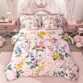 thumbnail image 1 of Homewish Multicolor Flower Floral 7 Pieces Bedding Comforter Set,Rustic Botanical Full Bedding Set,Pink Green Fitted Sheet Flat Sheet For Girl Kids,Microfiber Bedroom Decor Reversible, 1 of 8