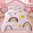 thumbnail image 1 of Homewish Multicolor Geometric Striped Full Size Comforter Sets,Kawaii Rainbow Sun Bedding Comforter Set,Black Stars Print Bedding Sets For Kids,Microfiber Bedroom Decor Reversible,3-Piece, 1 of 8