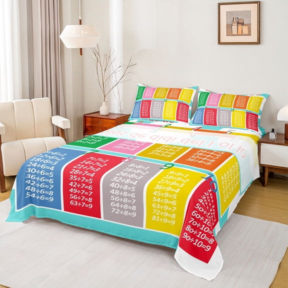 Homewish Multiplication Table Twin Sheet Sets,Math Theme Twin Fitted Sheet,Teens Number Teching Flat Sheet For Girls Boys,Microfiber Bedroom Decor,3 Pieces