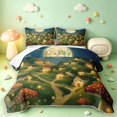 thumbnail image 1 of Homewish Mushrooms Moon Landscape Twin Quilt Set,Fungus Plant Twin Coverlet Set,Green Yellow,Black Reversible,2-Piece, 1 of 7