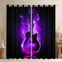 Homewish Music Guitar Black Out Curtains,Musical Instrument Curtains Pack of 2 (42x63 Each),Black Purple Bedroom Curtains For Girl Boy,Super Cozy Room Decor