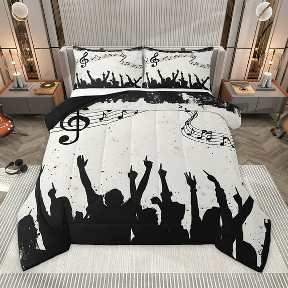 Homewish Music Lover Bedding Comforter Set,Black Splatter Ink Twin Comforter Sets,Musical Notes Bedding Set For Girl Boys,Microfiber Bedroom Decor Reversible,2pcs