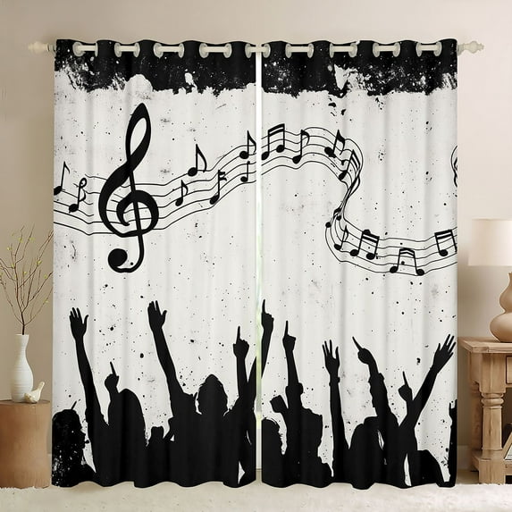 Homewish Music Lover Blackout Curtains Set of 2 (52x84 Each),Black Splatter Ink Window Curtains,Musical Notes Curtains and Drapes For Girl Boys,Microfiber Bedroom Decor