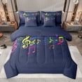 thumbnail image 1 of Homewish Music Theme 7 Pieces Bedding Comforter Set,Colorful Musical Meldoy Full Bedding Set,Deep Blue Fitted Sheet Flat Sheet For Kids,Super Cozy Room Decor Reversible, 1 of 8