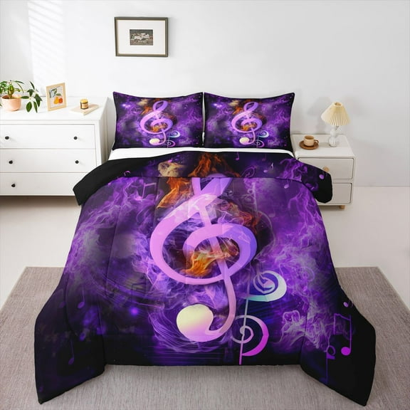 Homewish Musical Notes Bedding Comforter Set 2pcs for Female Men Adults,Abstract Gradient Twin Comforter Sets Microfiber,Music Theme Breathable Bedding Set,Ultra Soft Home Decor,Reversible