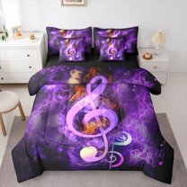 Homewish Musical Notes Twin Bedding Sets 7-Piece for Female Men Adults,Abstract Gradient Bedding Comforter Set Microfiber,Music Theme Breathable Sheet Sets,Ultra Soft Home Decor,Reversible