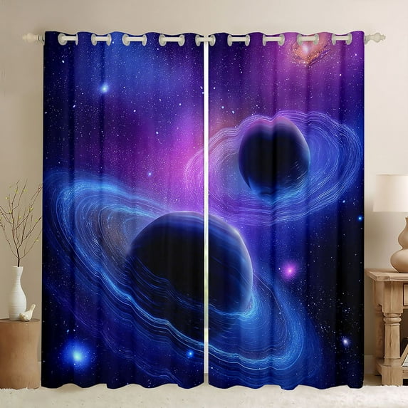 Homewish Mystic Outer Space Curtains Pack of 2 (42x84 Each), 3D Galaxy Planet Curtains Blackout, Glitter Stars Print Bedroom Curtains, Living Room Curtains Decor
