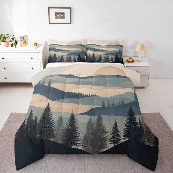 Homewish Natural Botanical Bedding Comforter Set,Pine Tree Twin Comforter Sets,Beige Green Bedding Set For Adults,Luxury Bedroom Decor Reversible,2-Piece