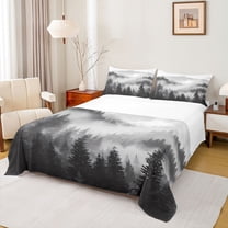 Homewish Natural Botanical Twin Sheet Sets,Pine Tree Twin Fitted Sheet,Gray White Flat Sheet For Adults,Luxury Bedroom Decor,3pcs