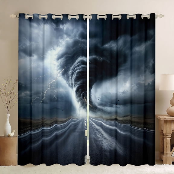 Homewish Natural Disaster Tornado Blackout Curtains Set of 2 (52x84 Each) for Boys Girls,Abstract Lightning Window Curtains,Black Grey Curtains and Drapes,Luxury Bedroom Decor